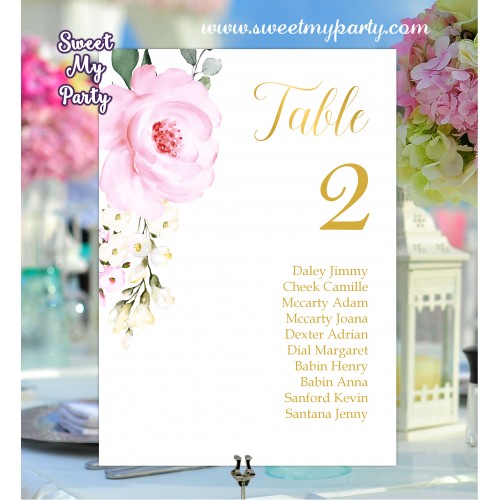 Cream pink roses seating chart cards printable,seating chart cards,(135)